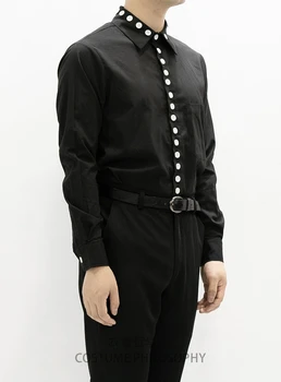 S-6XL!!!Vyriški marškiniai, paprastas klasikinis slim figūra multi mygtuką siuvinėjimo black series.
