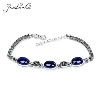JIASHUNTAI 925 Sterling Silver Blue Sapphire Chalcedony Brangakmenio Apyrankės Moterims Tailando Sidabro Fine Jewelry