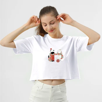 Kpop Cute Kačių Spausdinti Moterų Marškinėlius Atsitiktinis Juokinga Pasėlių Marškinėliai Lady Viršūnės T-shirt Estetinės Moterų Clothin Kawaii Grafinis Tees