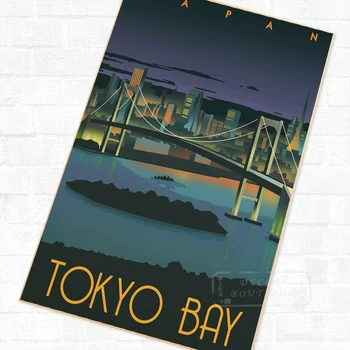 Pop Naktį Japonijos Tokijo Įlankoje Kelionės Vintage Retro Kraft Plakatas Dekoratyvinis 
