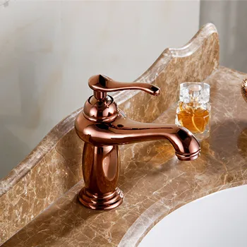 Nemokamas pristatymas Rose gold vonios baseino maišytuvas su viena rankena kieto žalvario vonios kriaukle baseino vandens maišytuvai