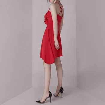 INDRESSME Naujas 2019 Elegantiškas, Seksualus Nėriniai Spageti Dirželis Asimetrinė Suknelė Mini Ilgis Pynimas Linijos Lady Šalis Suknelė Vestidos