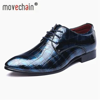 Movechain Vyrų Mados Krokodilas Grūdų Lakinės Odos Verslo Dress Shoes Mens Atsitiktinis Derliaus Spausdinimo Nėriniai-Up Butai EUR 38-48