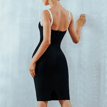 Sladuo Mados Stebėjimo Black&White Rankovių Midi Slim Įžymybė Šalies Moterų Tvarstis Suknelė Clubwears