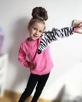 UK Bamblys Baby Girl Drabužių Rudens Palaidinukė Zebras Spausdinti Viršūnės T-Shirt Šilta Palaidinukė Rudens Žiemos Drabužių