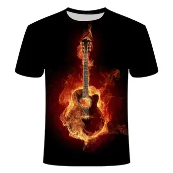 Naujas Cool Gitara, Būgnas, Grafinis T-shirt 3D Spausdinimo vyriški T-shirt Vasaros Mados Viršų Punk T-shirt Vyrai yra Didelė Streetwear