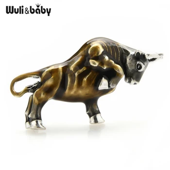 Wuli&baby Naujųjų Metų Stiprus Galvijų Bulių Sages Moterims Unisex 2-spalvų Jautis Gyvūnų Šalies Atsitiktinis Sagės Smeigtukai