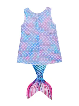 2020 m. Vaikų Mergaičių Suknelė be Rankovių Mygtuką Spausdinti Mini-Line Sundress Cosplay Animacinių filmų Paplūdimio Komplektus 1-5Y