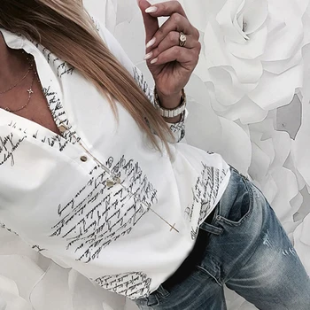 Moterų Rudenį Pritvirtinti Spausdinti OLIS Marškinėliai ilgomis Rankovėmis Atsitiktinis Viršuje Palaidinė Mygtuką