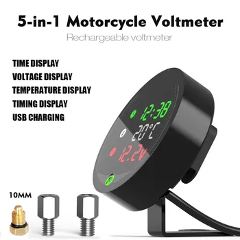 Motociklo 9-24V Volt Gabaritas Voltas Metrui Voltmeter Laiko, Temperatūros Ekranas Lentelė LED 5-in-1 Night Vision