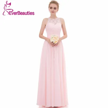 Šviesiai Rausvos Bridesmaid Dresses Ilgai 2020 Šifono nėrinių Aukšto Kaklo Vestuves Svečias Suknelės