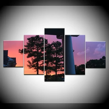 5 Panel/gabalas HD Spausdinti Medžių saulėlydžio raudonos dangus sienos, plakatai, Drobė Meno Tapybos namų kambarį apdaila