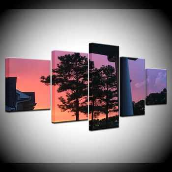 5 Panel/gabalas HD Spausdinti Medžių saulėlydžio raudonos dangus sienos, plakatai, Drobė Meno Tapybos namų kambarį apdaila