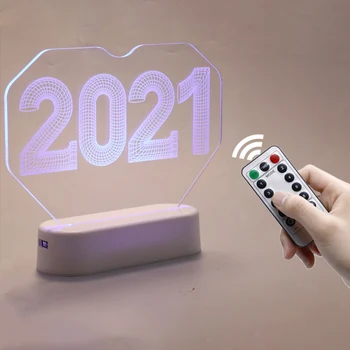 2021 3D LED Akrilo Dekoro Stalo Lempa, Nuotoliniu/Touch Control Naktį Šviesos Šiltai Balta Raudona Spalvinga Miegamojo Puošmena Naujųjų Metų Dovana