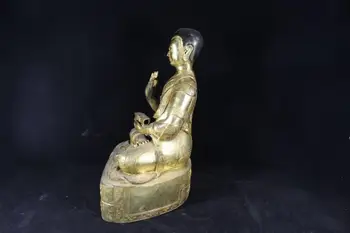 Vestuvių dekoravimas Senas Kinų kolekcija žalvario paauksuota Tibeto Budistų statula Sėdi ant statula, turintis stebuklingų instrumen