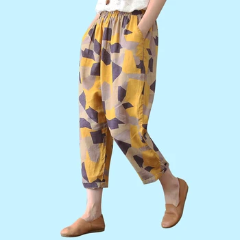 Laisvi Su-kišenės Lino Haremo Kelnės Moterims Vasaros Ziajać Moterų Medvilnės Vasaros Pants Plus Size Lino Pločio Kojų Kelnės Juoda 2019