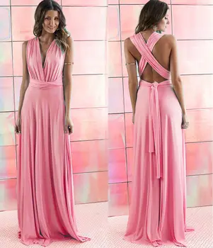 2016 M. Vasaros Seksualus Blush Pink Multiway Pamergės Convertible Dress Seksuali Moteris Wrap Maxi Dress Ilga Suknelė Skraiste Longue Femme