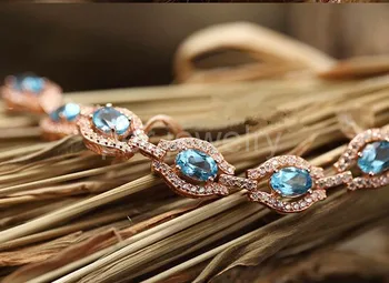 Grandinės apyrankė Natūrali mėlyna topazas Nemokamas pristatymas 925 sterlingas sidabro vyrų ir moterų 0.57 ct*11pcs brangakmenių Fine jewelry #BL1551203
