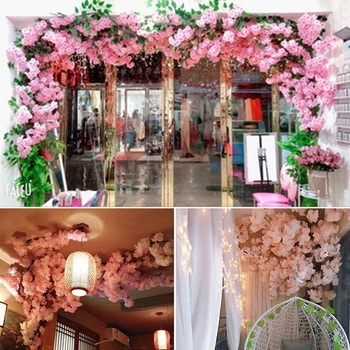 1pc Dekoratyvinis Sakura Dirbtinių Gėlių Vyšnių Žiedų Šaka Vestuvių Gėlių, Augalų Sienos Bonsai 
