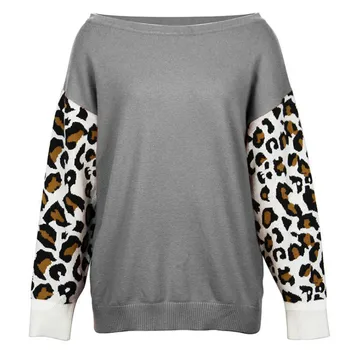 Žiemos Spalvos Bloką Megztiniai (Puloveriai Ponios Dugno Marškinėliai Atsitiktinis Trikotažas BlusaPlus Dydis Moterų Leopard Megztiniai
