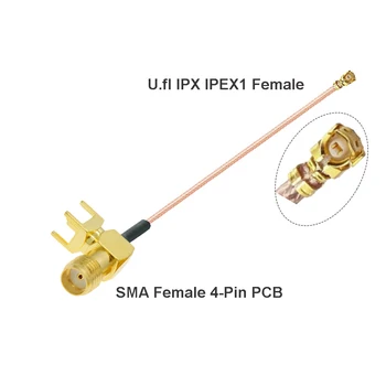 10VNT RP-SMA / SMA Female 4-Pin stačiu Kampu PCB Mount į u.FL IPX IPEX1 Moterų RG178 Galiuku WIFI Antenos prailginimo Laido Megztinis