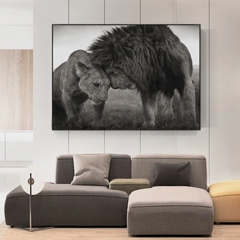 Skandinavijos Romus Gyvūnų Lions Head to Head Drobės Tapybos Plakatai ir Spausdina Sienos paveiksl Cuadros už Kambarį Dekoro