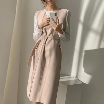 Naujas 2021 m. Rudenį, Pavasarį Moterų Suknelės, Varčias Kietas Splitas Tiesiai Mezgimo Šiltas Megztinis Elegantiškas Biuras Ponios DR7199