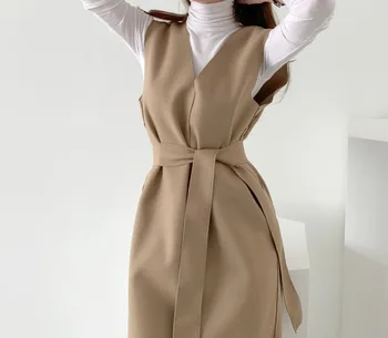 Naujas 2021 m. Rudenį, Pavasarį Moterų Suknelės, Varčias Kietas Splitas Tiesiai Mezgimo Šiltas Megztinis Elegantiškas Biuras Ponios DR7199