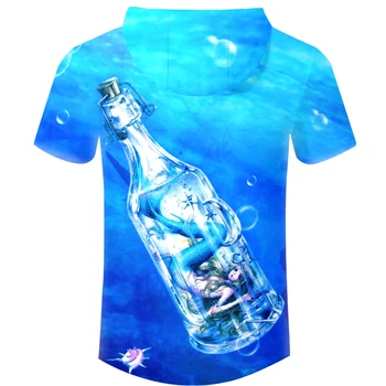 Vasaros Mėlyna Atsitiktinis Hoodies T-shirt Vyrams Marškinėliai Anime Mermaid Drift Butelis 3D Spausdinimo Gobtuvu Marškinėlius Sporto Skate Prekės ženklo Drabužių