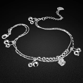 Vasaros sidabro anklet moterų 925 sterlingas sidabro kulkšnies apyrankę minimalistinio blizgus granulių grandinės fine jewelry gimtadienio dovana bijoux