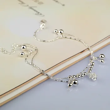 Vasaros sidabro anklet moterų 925 sterlingas sidabro kulkšnies apyrankę minimalistinio blizgus granulių grandinės fine jewelry gimtadienio dovana bijoux