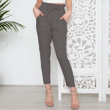 Bella Filosofija 2019 šifono aukšto juosmens haremo kelnės XXL peteliškę raišteliu saldus elastinga juosmens kišenės kelnės pantalones