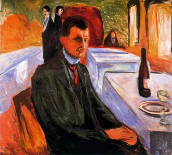 Aliejaus Tapybai Reprodukcijai ant Lino Drobė,self-portrait-su-butelis-of-vyno-1906 m. pagal Edvard Munch, rankų darbo
