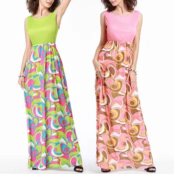 Vasaros Moteriškų Ilgas Berankovis Suknelė Išspausdintas Ponios Atsitiktinis Beach Party Maxi Suknelė