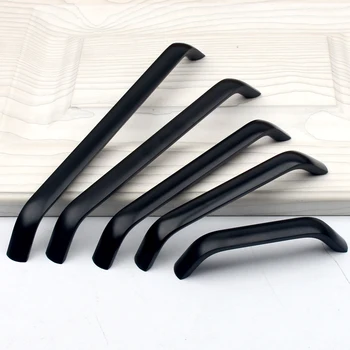 Modernus minimalistinis kietos juodos rankenos stalčiaus rankena, spinta, spintos durys traukti aliuminio lydinio baldai aparatūra