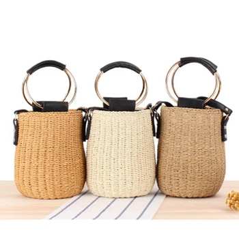 Britų stiliaus naujas cilindras maišelį paprasta pririšamuoju vieną nešiojamų tris-naudoti šiaudų maišą paplūdimio austa maišelį laukinių krepšys