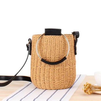 Britų stiliaus naujas cilindras maišelį paprasta pririšamuoju vieną nešiojamų tris-naudoti šiaudų maišą paplūdimio austa maišelį laukinių krepšys