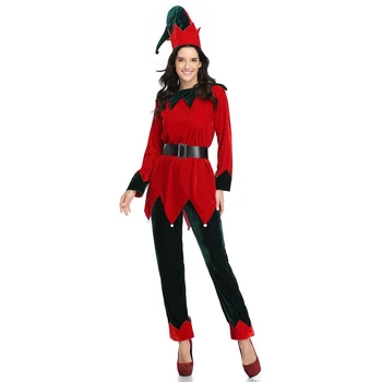 Velvet Red & Green Kalėdų Elfų Kostiumais, Kostiumas, Cosplay Moters Kalėdų Vakarėlį Elf Cosplay apranga Rinkiniai Plius Dydis