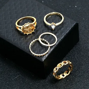 Nauji Lieti Baroko Mados Europos Stiliaus Žiedas Vandens Lašas Akrilo 5-piece Set Multi-elementą Žiedo