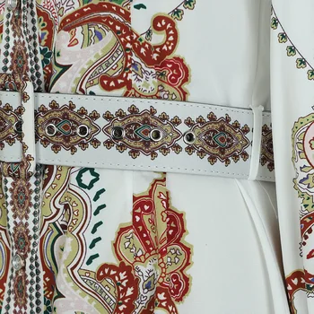 Naujas Mados 2020 M. Pavasarį Marškinių Tipo Suknelės Atvartas Siuvinėjimo Vieną Krūtinėmis Diržo Ilgomis Rankovėmis Atspausdintas Prarasti Totemų Suknelė Moterims